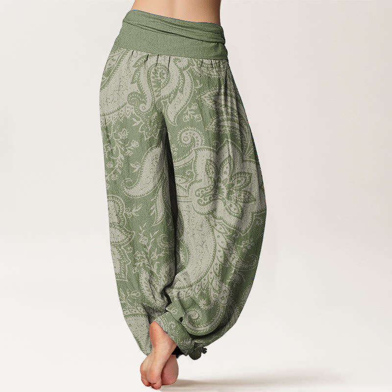 Buddha Stones Pure Cotton Flowers Paisley Patterns Women's Elastic Waist Harem Pants