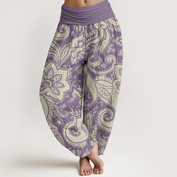 Buddha Stones Pure Cotton Flowers Paisley Patterns Women's Elastic Waist Harem Pants