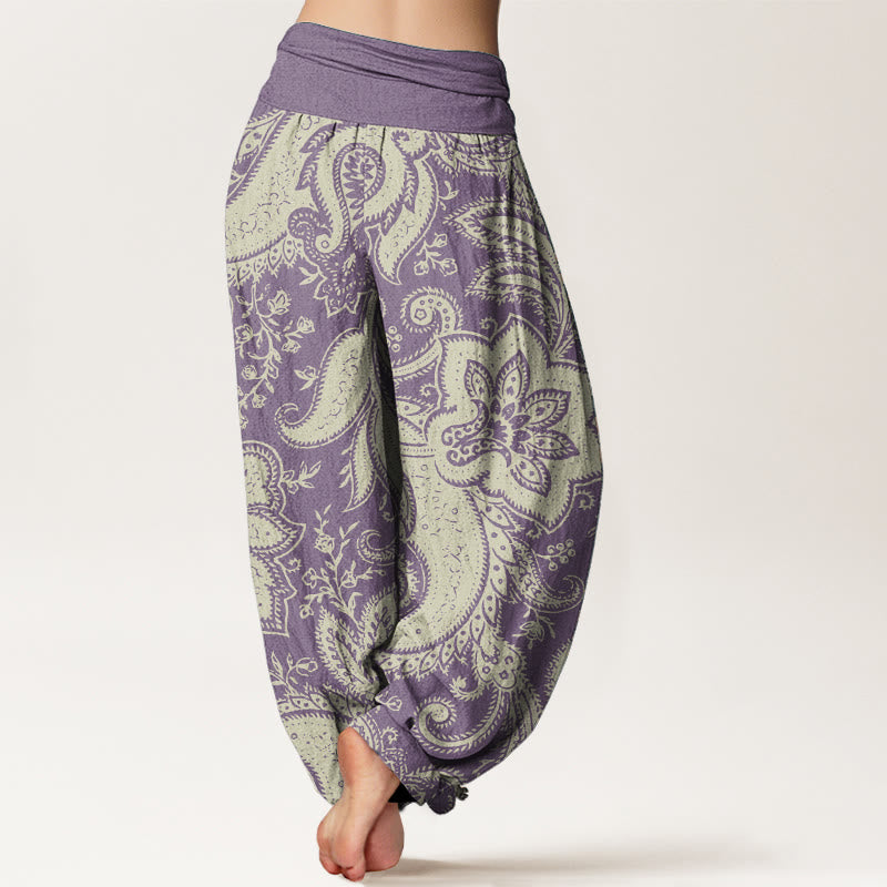 Buddha Stones Pure Cotton Flowers Paisley Patterns Women's Elastic Waist Harem Pants