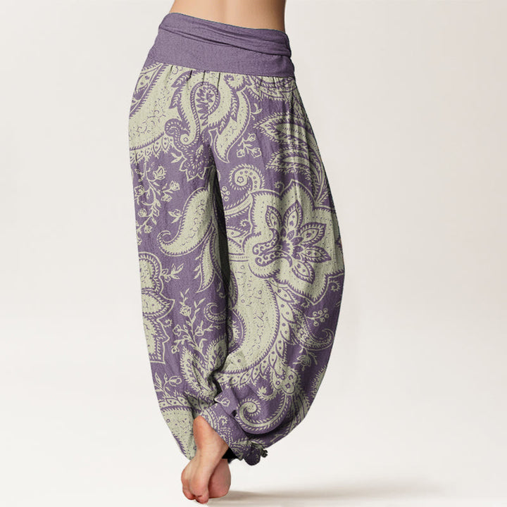 Buddha Stones Pure Cotton Flowers Paisley Patterns Women's Elastic Waist Harem Pants