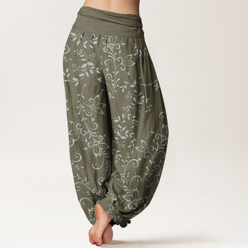 Buddha Stones Pure Cotton Casual Flowers Vine Design Women's Elastic Waist Harem Pants - image 6