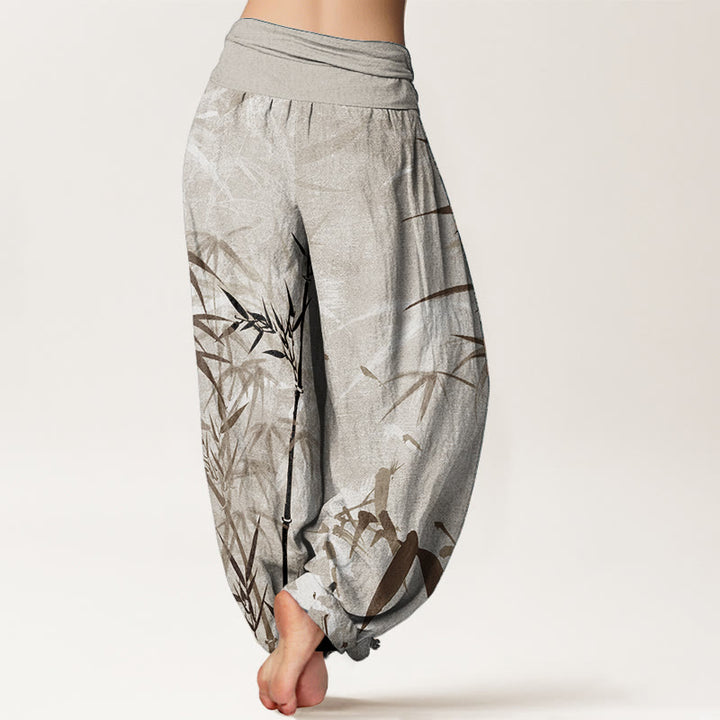 Buddha Stones Pure Cotton Casual Bamboo Leaves Women's Elastic Waist Harem Pants