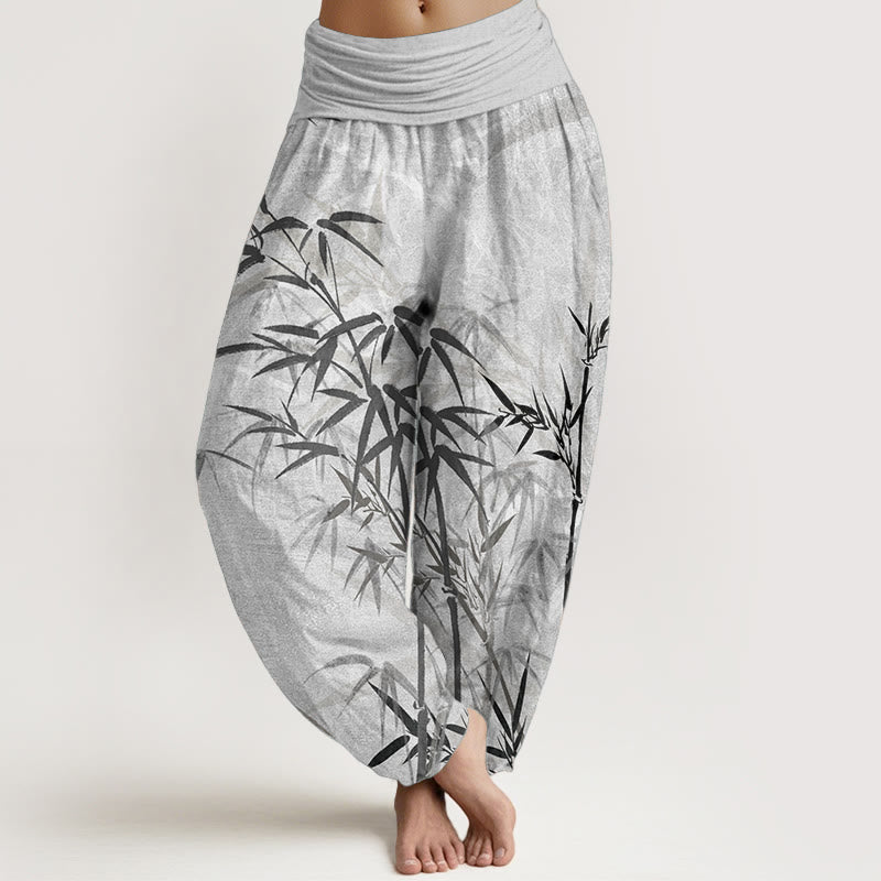 Buddha Stones Pure Cotton Casual Bamboo Leaves Women's Elastic Waist Harem Pants - Gainsboro - US22，UK/AU26，EU54 (6XL) - image 0
