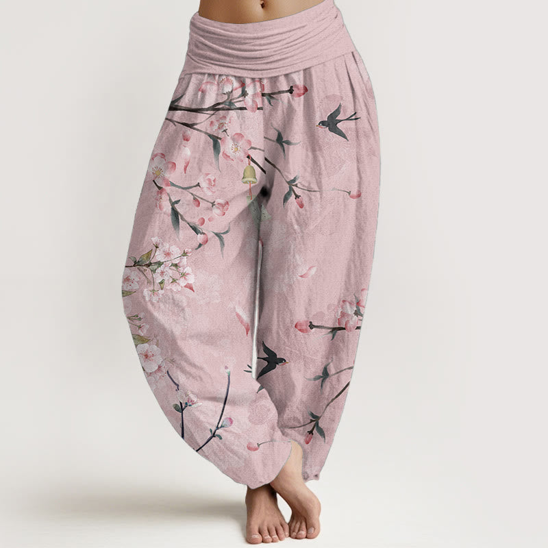 Buddha Stones Pure Cotton Peach Blossoms Flying Geese Pattern Women's Elastic Waist Harem Pants - Pink - US22，UK/AU26，EU54 (6XL) - image 5