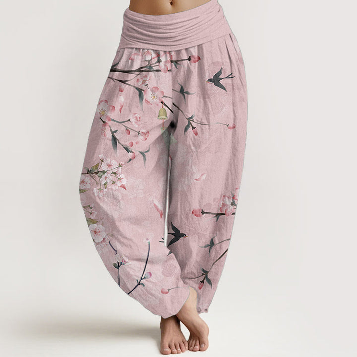 Buddha Stones Pure Cotton Peach Blossoms Flying Geese Pattern Women's Elastic Waist Harem Pants - Pink - US22，UK/AU26，EU54 (6XL) - image 5