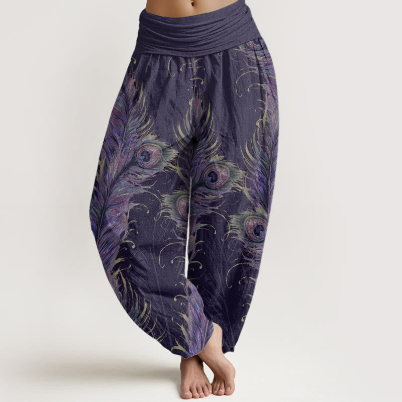 Buddha Stones Pure Cotton Bright Phoenix Pattern Women's Elastic Waist Harem Pants