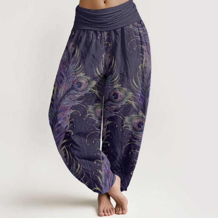 Buddha Stones Pure Cotton Bright Phoenix Pattern Women's Elastic Waist Harem Pants