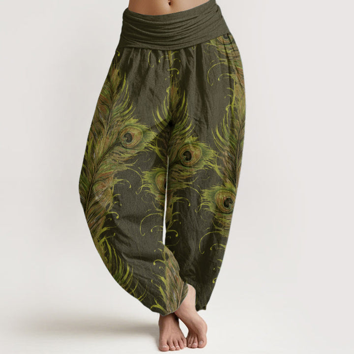 Buddha Stones Pure Cotton Bright Phoenix Pattern Women's Elastic Waist Harem Pants