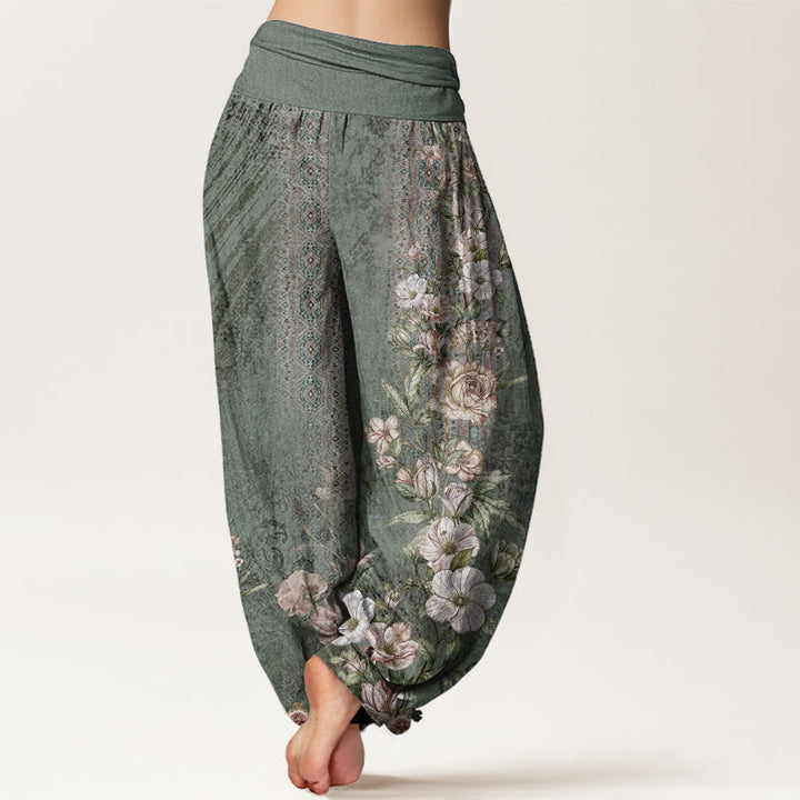 Buddha Stones Pure Cotton Ethnic Floral Ethnic Totem Pattern Women's Elastic Waist Harem Pants