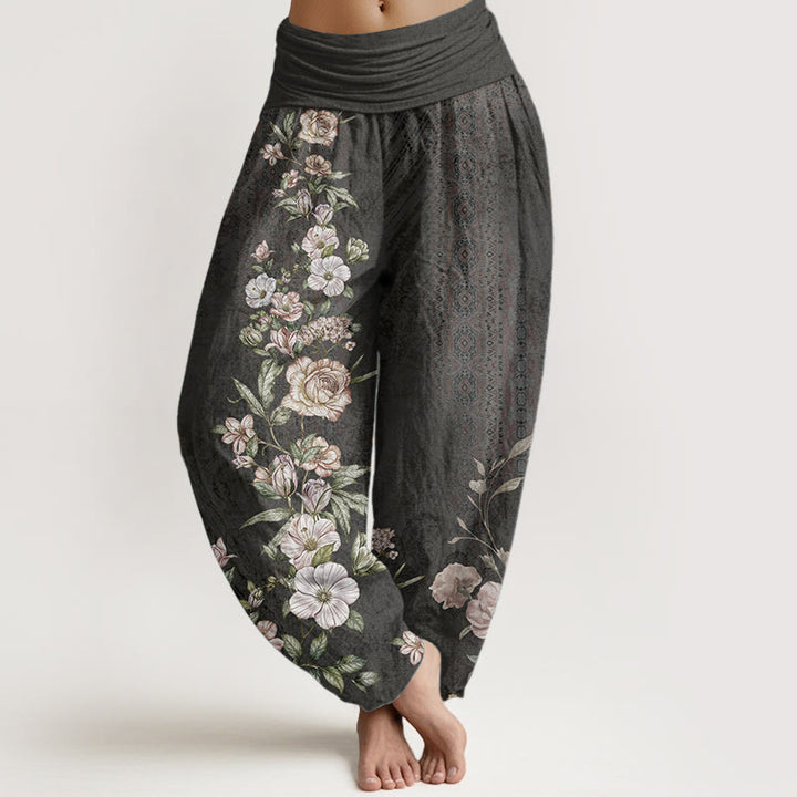 Buddha Stones Pure Cotton Ethnic Floral Ethnic Totem Pattern Women's Elastic Waist Harem Pants - Black - US22，UK/AU26，EU54 (6XL) - image 8