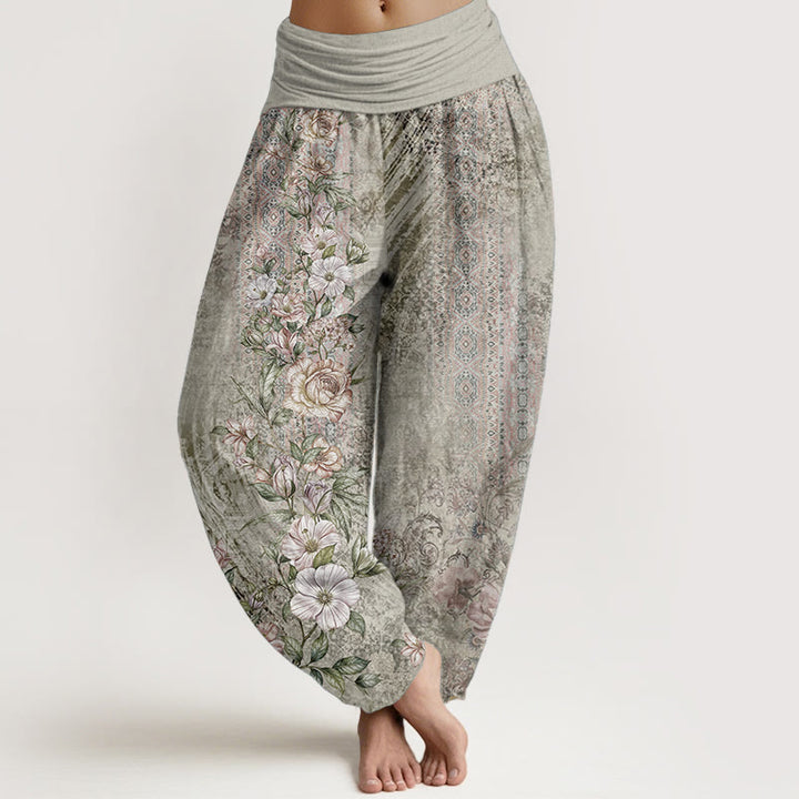 Buddha Stones Pure Cotton Ethnic Floral Ethnic Totem Pattern Women's Elastic Waist Harem Pants