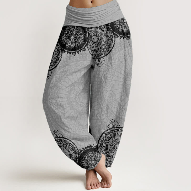 Buddha Stones Pure Cotton Circular Mandala Design Women's Elastic Waist Harem Pants - LightGrey - US22，UK/AU26，EU54 (6XL) - image 9