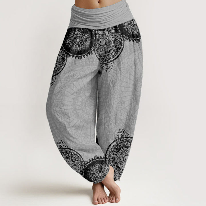 Buddha Stones Pure Cotton Circular Mandala Design Women's Elastic Waist Harem Pants - LightGrey - US22，UK/AU26，EU54 (6XL) - image 9