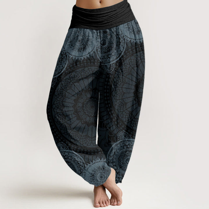 Buddha Stones Pure Cotton Circular Mandala Design Women's Elastic Waist Harem Pants - Gray - US22，UK/AU26，EU54 (6XL) - image 6
