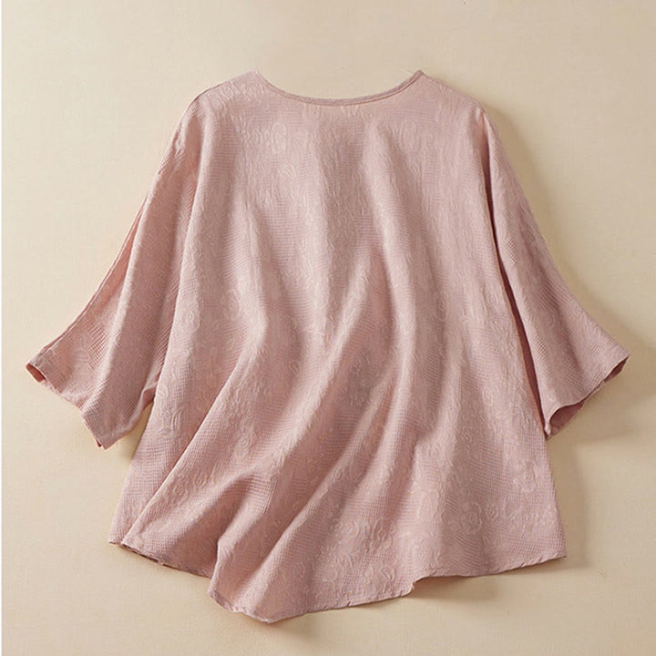 Buddha Stones Casual Flower Colorful Frog Button Half Sleeve Women's Shirt - image 5