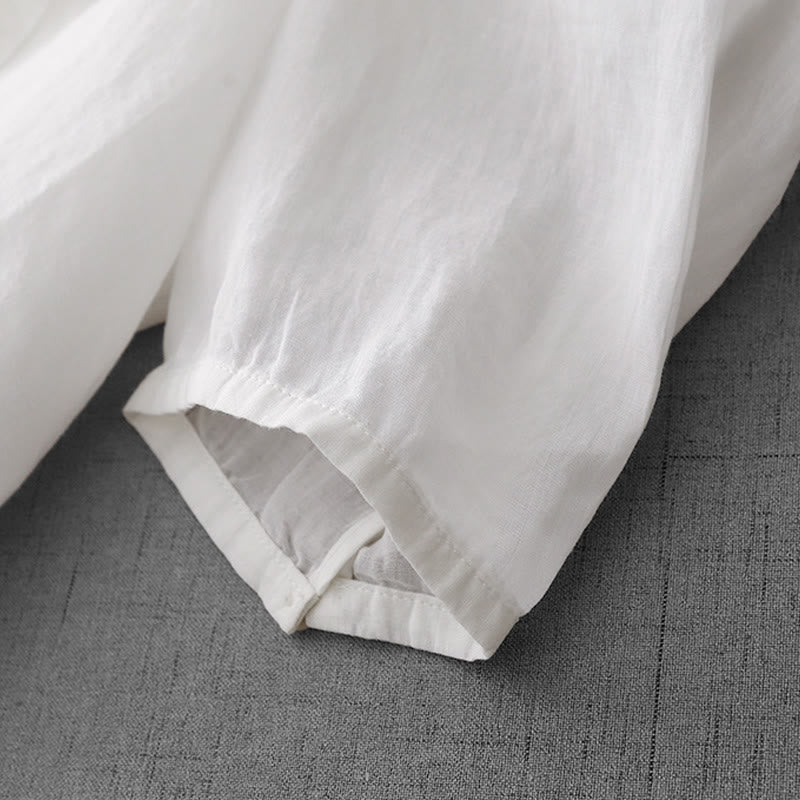 Buddha Stones Artistic Pure Color Embroiderd Front Button Design Women's Cotton Half Sleeve Shirt Cardigan - image 14