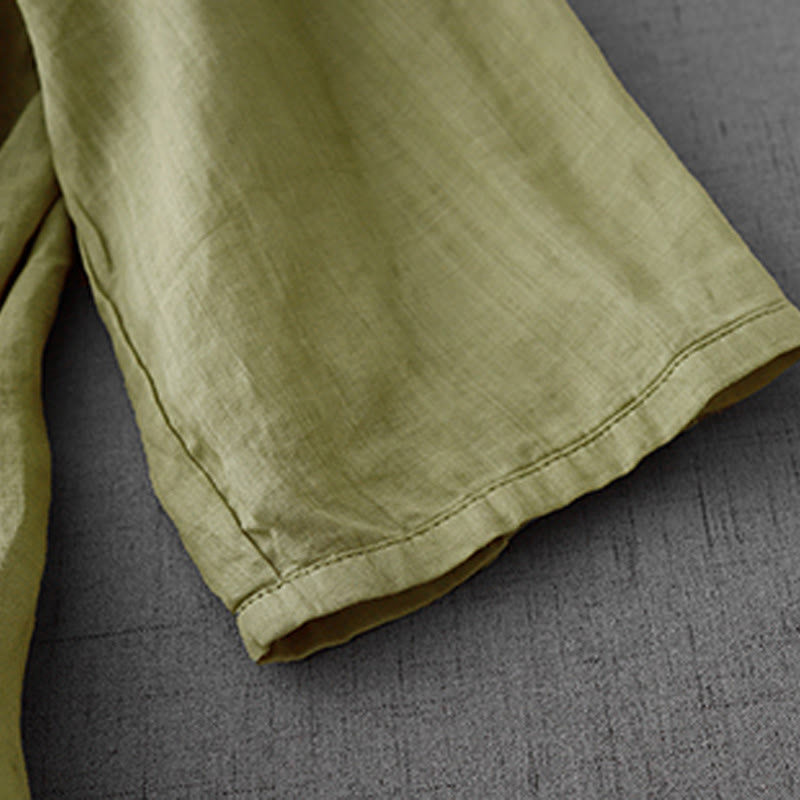 Buddha Stones Artistic Pure Color Embroiderd Front Button Design Women's Cotton Half Sleeve Shirt Cardigan - image 21