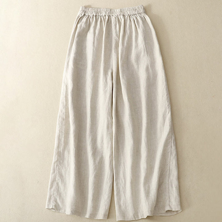 Buddha Stones Spring Casual Solid Color Drawstring Design  Women's Cotton Linen 7-8 Length Wide Leg Pants With Pockets - image 11