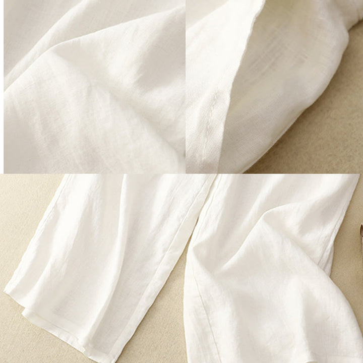 Buddha Stones Spring Casual Solid Color Drawstring Design  Women's Cotton Linen 7-8 Length Wide Leg Pants With Pockets - image 5