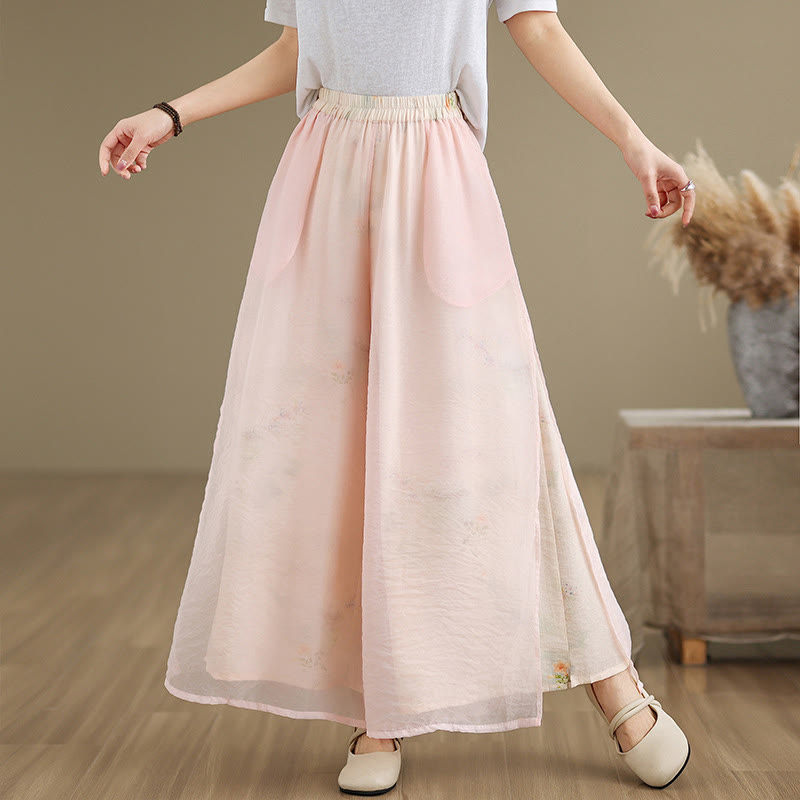 Buddha Stones Spring Vintage Printing Plant Pattern Double Layer Design Women's Cotton Wide Leg Pants With Pockets - Pink - US8-10，UK/AU12-14，EU40-42 (2XL) - image 10