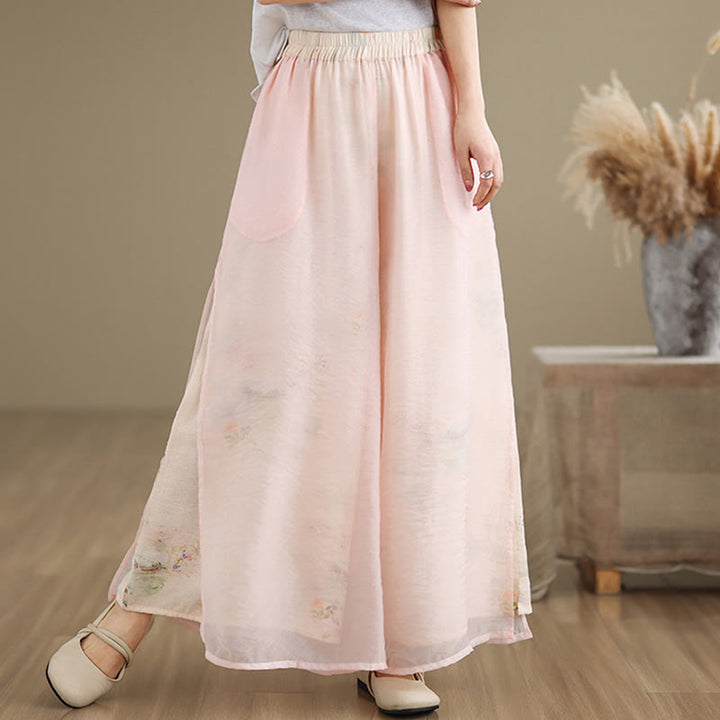Buddha Stones Spring Vintage Printing Plant Pattern Double Layer Design Women's Cotton Wide Leg Pants With Pockets - image 15