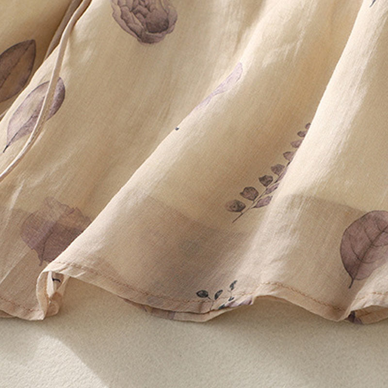 Buddha Stones Embroidery Design Leaves Women's Cotton Linen Three Quarter Sleeve Shirt - image 9