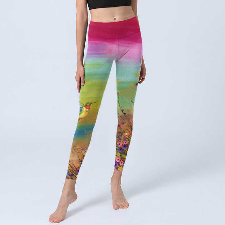 Buddha Stones Blooming Flower Bird Pattern Print Gym Leggings Women's Yoga Pants - image 5