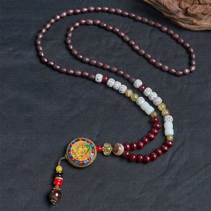 Buddha Stones Tibetan Handmade Wood Beads Om Mani Padme Hum Samantabhadra Bodhisattva Purity Necklace Pendant - image 2