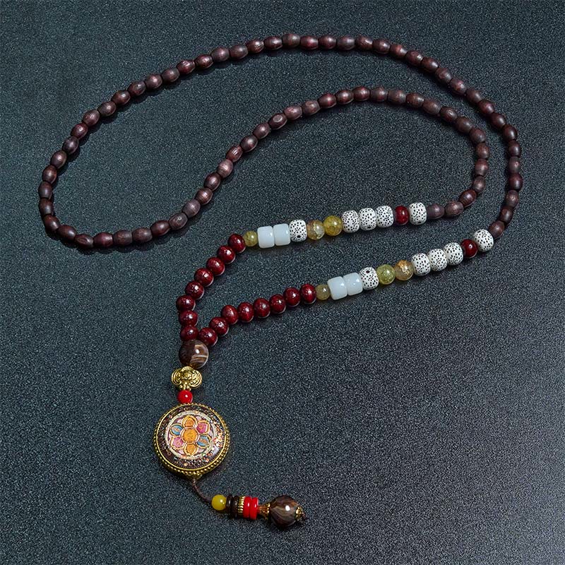 Buddha Stones Tibetan Handmade Wood Beads Om Mani Padme Hum Samantabhadra Bodhisattva Purity Necklace Pendant - image 7