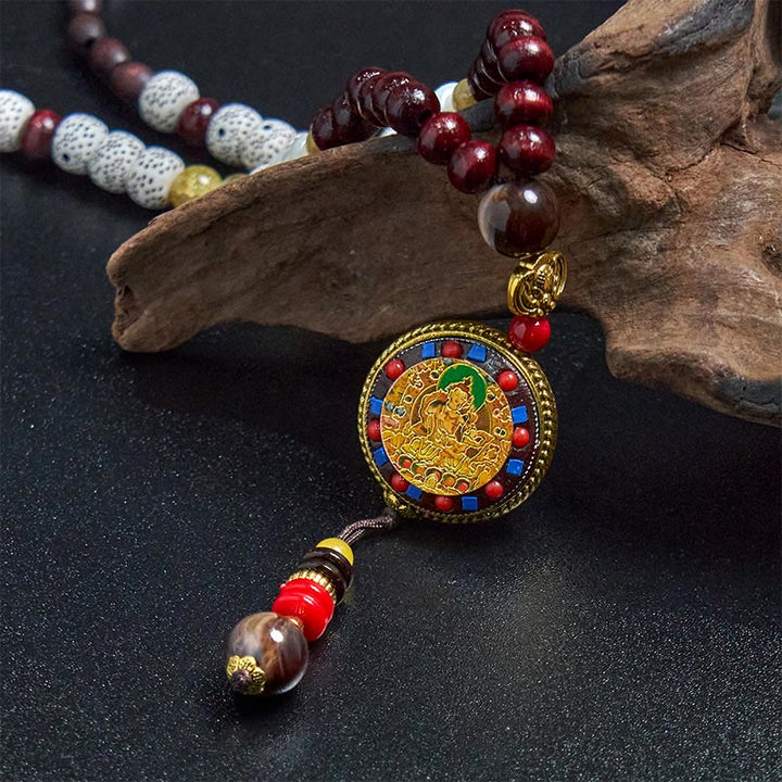 Buddha Stones Tibetan Handmade Wood Beads Om Mani Padme Hum Samantabhadra Bodhisattva Purity Necklace Pendant - image 10