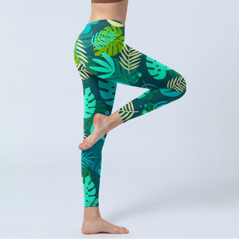 Buddha Stones Various Shapes Of Leaves Pattern Print Gym Leggings Women's Yoga Pants - image 4