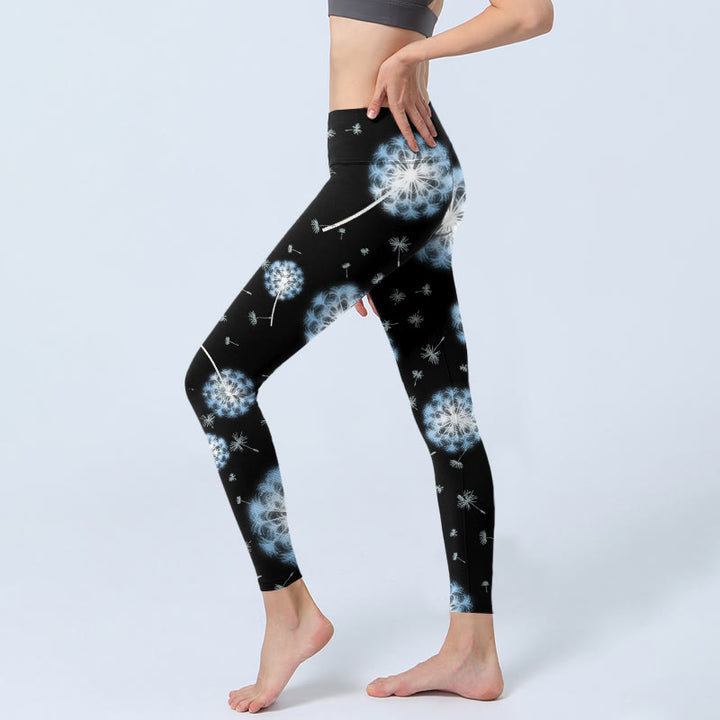Buddha Stones White Dandelion Pattern Print Gym Leggings Women's Yoga Pants - image 2