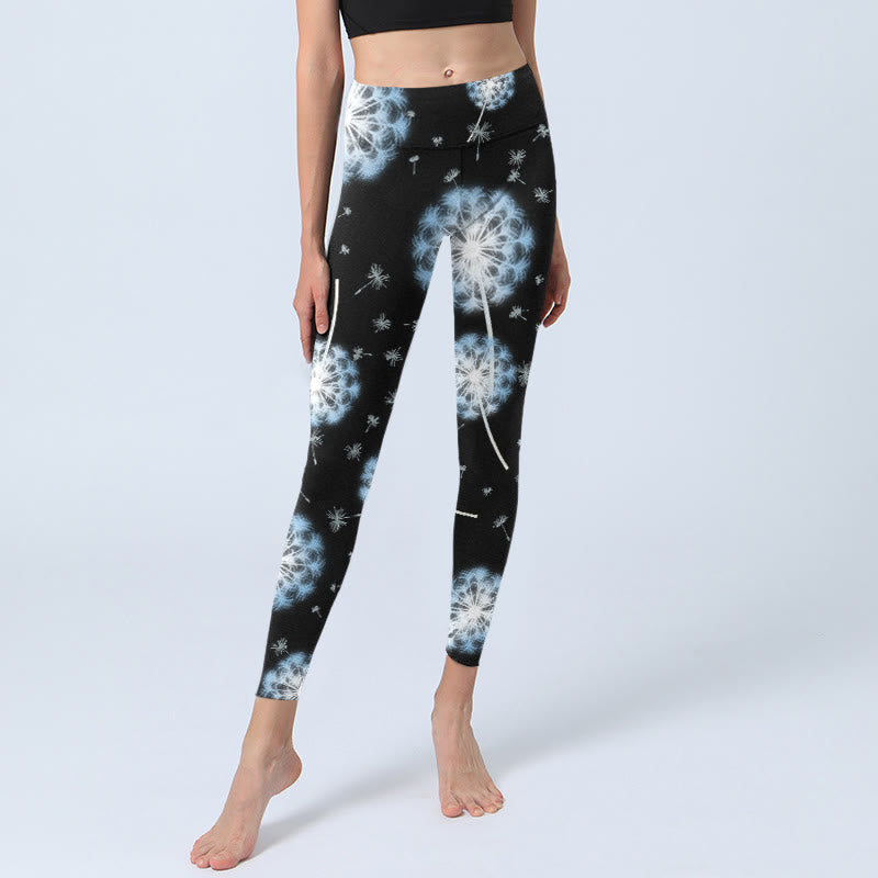 Buddha Stones White Dandelion Pattern Print Gym Leggings Women's Yoga Pants - image 5