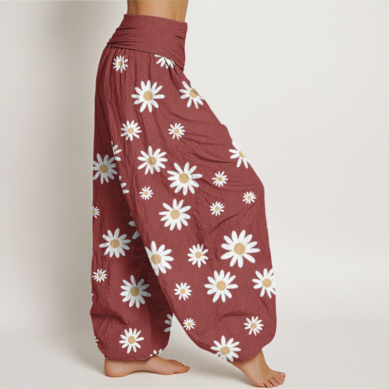 Buddha Stones Casual White Daisy Pattern Women's Elastic Waist Harem Pants - image 7