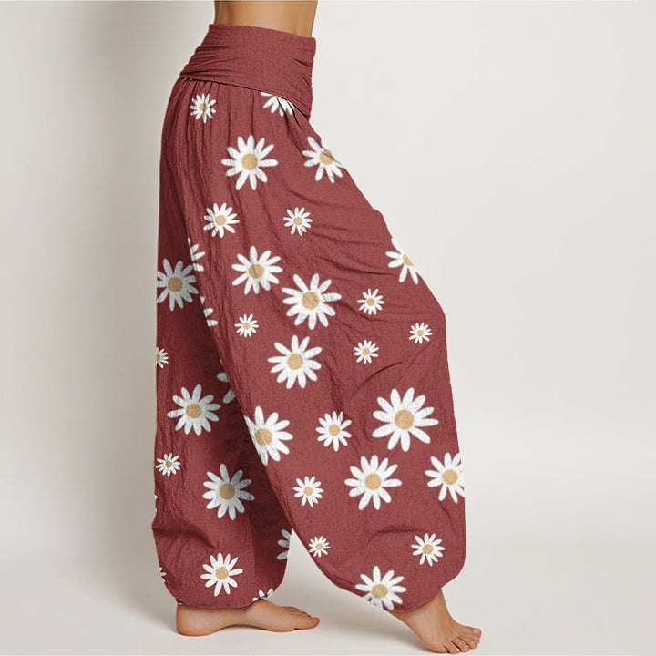 Buddha Stones Casual White Daisy Pattern Women's Elastic Waist Harem Pants - image 7