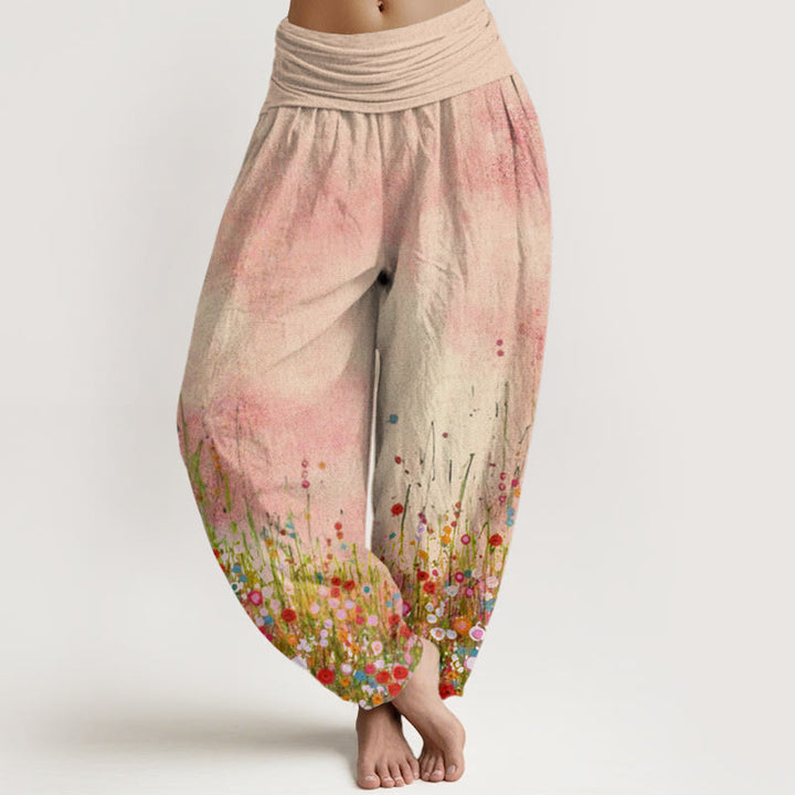 Buddha Stones Cotton Casual Colorful Wildflower Field Pattern Women's Elastic Waist Harem Pants - Bisque - US22，UK/AU26，EU54 (6XL) - image 0