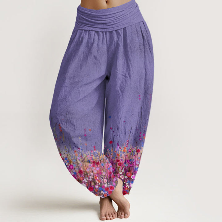 Buddha Stones Cotton Casual Colorful Wildflower Field Pattern Women's Elastic Waist Harem Pants - DarkOrchid - US22，UK/AU26，EU54 (6XL) - image 4