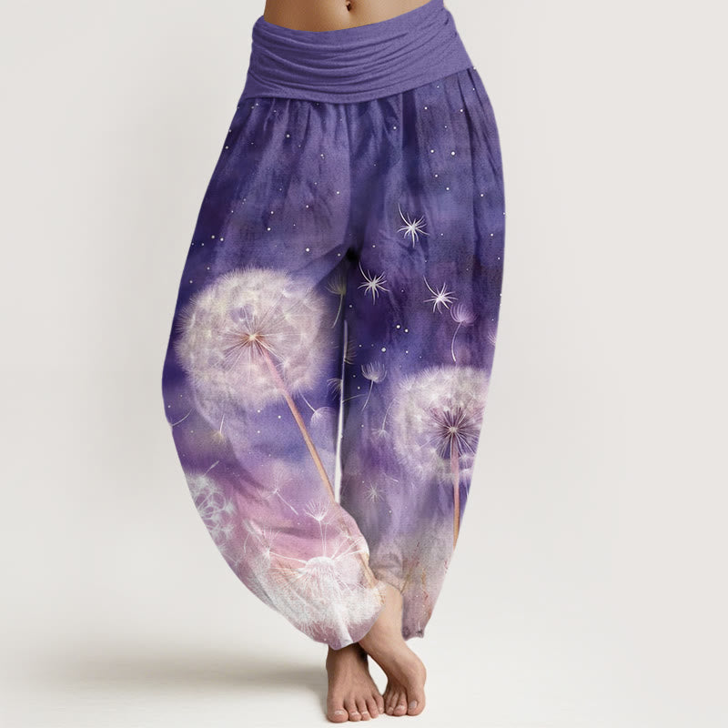 Buddha Stones Casual Dandelion Pattern Women's Elastic Waist Harem Pants - DarkViolet - US22，UK/AU26，EU54 (6XL) - image 1