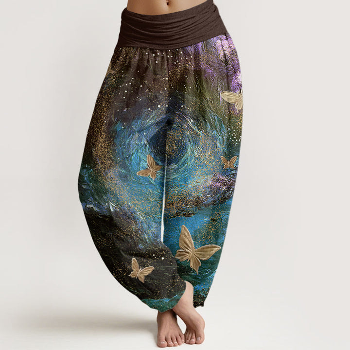 Buddha Stones Casual Nebulae Butterfly Pattern Women's Elastic Waist Harem Pants - Olive - US22，UK/AU26，EU54 (6XL) - image 8