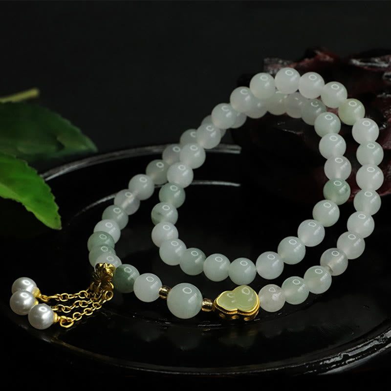 Buddha Stones Natural Tianshan Jade Lotus Gourd Double Circle Prosperity Bracelet