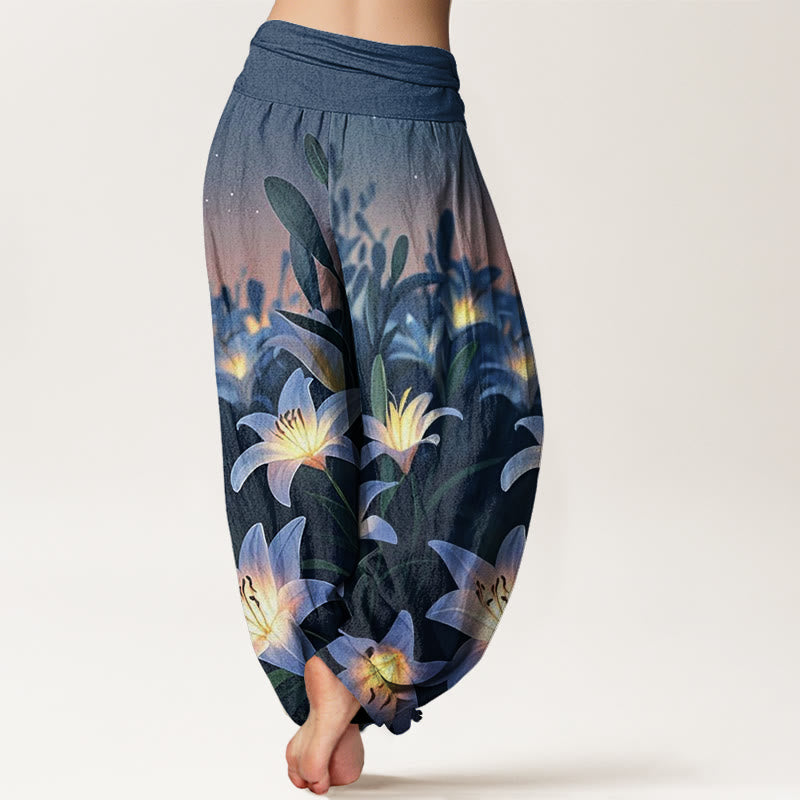 Buddha Stones Casual Lily Pattern Women's Elastic Waist Harem Pants - image 2