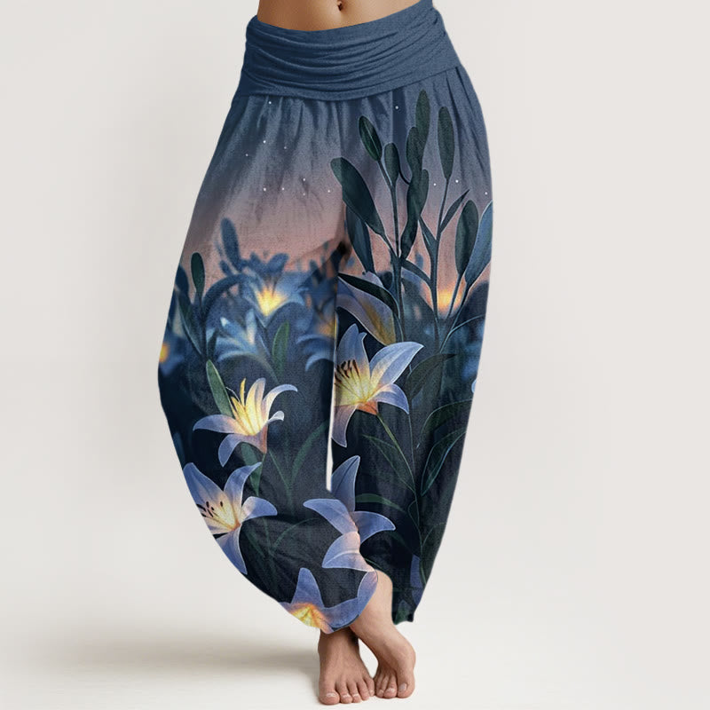 Buddha Stones Casual Lily Pattern Women's Elastic Waist Harem Pants - DarkBlue - US22，UK/AU26，EU54 (6XL) - image 1