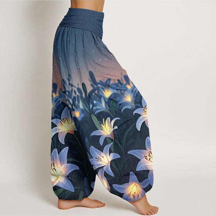 Buddha Stones Casual Lily Pattern Women's Elastic Waist Harem Pants - image 3