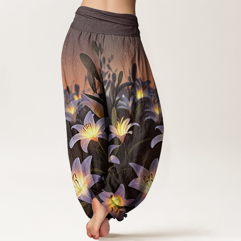 Buddha Stones Casual Lily Pattern Women's Elastic Waist Harem Pants - image 6