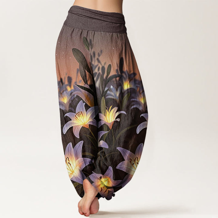 Buddha Stones Casual Lily Pattern Women's Elastic Waist Harem Pants - image 6