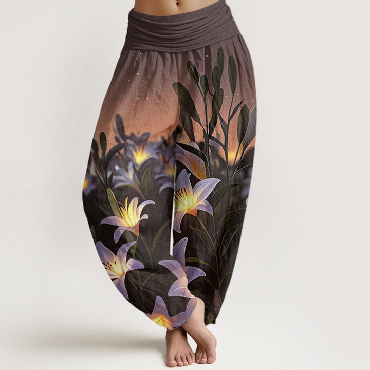 Buddha Stones Casual Lily Pattern Women's Elastic Waist Harem Pants - SaddleBrown - US22，UK/AU26，EU54 (6XL) - image 5