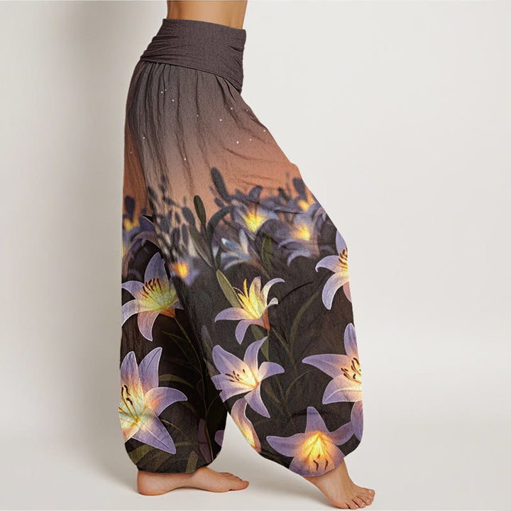 Buddha Stones Casual Lily Pattern Women's Elastic Waist Harem Pants - image 7
