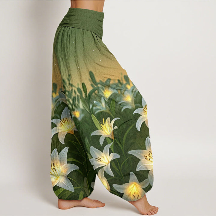 Buddha Stones Casual Lily Pattern Women's Elastic Waist Harem Pants - image 10