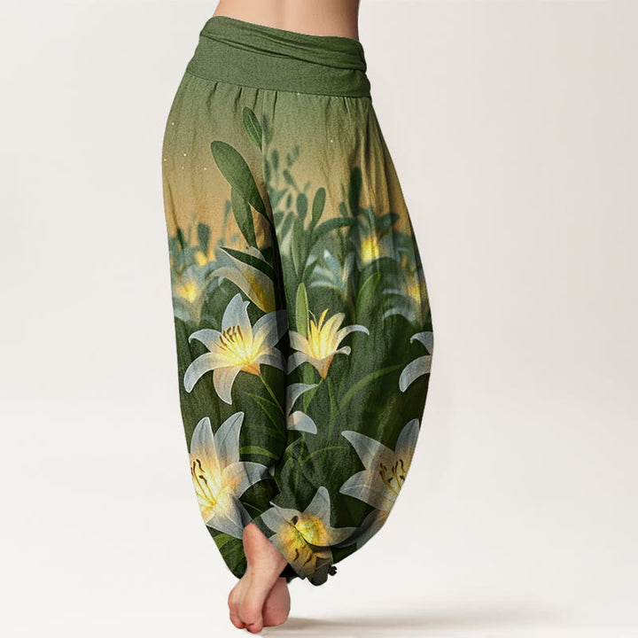 Buddha Stones Casual Lily Pattern Women's Elastic Waist Harem Pants - image 9