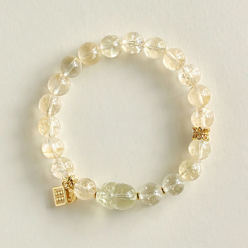 Buddha Stones Natural Citrine PiXiu Copper Coin Protection Bracelet